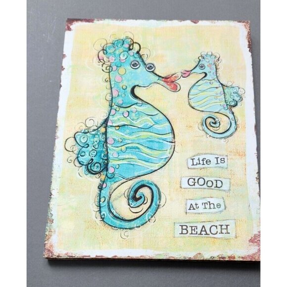 Wall Decor “Life Is Good At The Beach” Hanging Frame Wall Art Seahorse - Picture 2 of 10